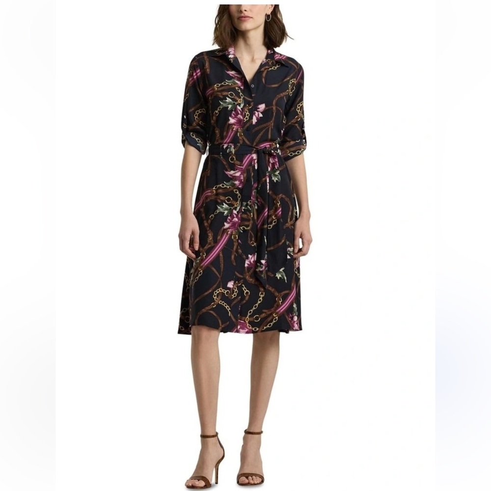 NWT Lauren Ralph Lauren Print Crepe Shirt Dress - Picture 7 of 10